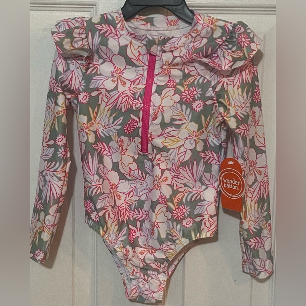 NWT Wonder Nation Floral One Piece Swimsuit 4T Long Sleeve Rash Guard